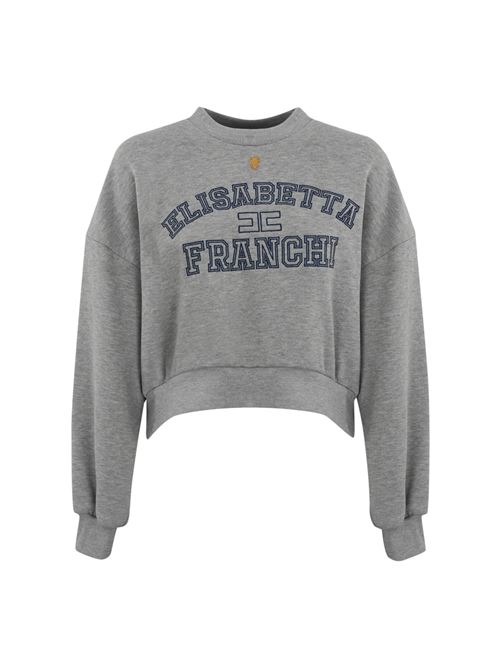 Felpa cropped in cotone grigio melange con logo stile college Elisabetta Franchi | MD00346E2431